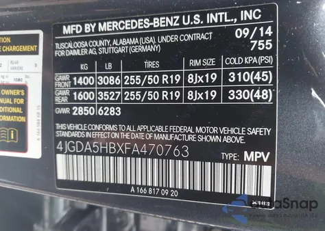 2015 Mercedes-Benz Ml 350 4Matic from USA, damaged, VIN 4JGDA5HBXFA470763